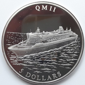 Реверс монеты Либерия, 5 долларов, 2006, Океанский лайнер Queen Mary 2