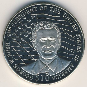 Реверс монеты Либерия, 10 долларов, 2000-2002, 43й президент США - Джордж Буш /без подписи "младший"/