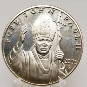 Реверс монеты Либерия, 10 долларов, 2001, Иоанн Павел II
