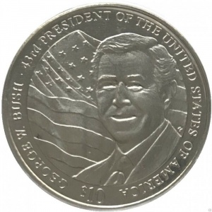Реверс монеты Либерия, 10 долларов, 2001-2004, 43-й президент США - Джордж У. Буш /обращен влево/