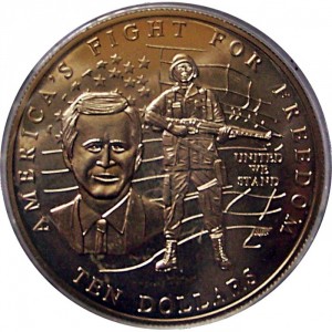 Реверс монеты Либерия, 10 долларов, 2002, Борьба Америки за свободу