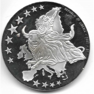 Аверс монеты Либерия, 1 доллар, 2002, Испания, 10 центов