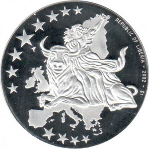 Аверс монеты Либерия, 1 доллар, 2002, Люксембург, 1 цент
