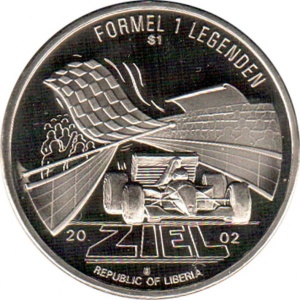 Аверс монеты Либерия, 1 доллар, 2002, Айртон Сенна