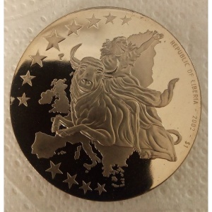 Аверс монеты Либерия, 1 доллар, 2002, 20 евро