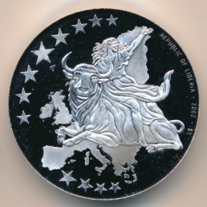 Аверс монеты Либерия, 1 доллар, 2002, Португалия, 10 центов