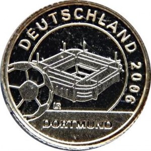 Реверс монеты Либерия, 1 доллар, 2004, Стадион в Дортмунде