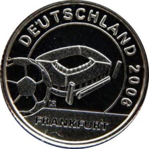 Реверс монеты Либерия, 1 доллар, 2004, Стадион в Франкфурте-на-Майне