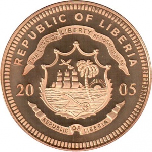 Аверс монеты Либерия, 5 долларов, 2005, Папа Бенедикт XVI