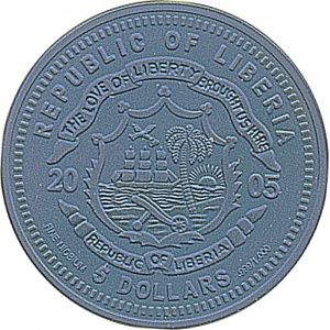 Аверс монеты Либерия, 5 долларов, 2005, Германия