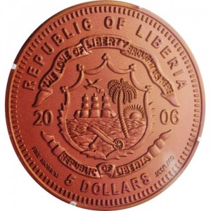 Аверс монеты Либерия, 5 долларов, 2006, История зимних видов спорта - Конькобежный спорт