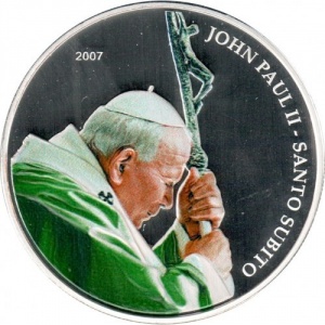 Реверс монеты Либерия, 5 долларов, 2007, Иоанн Павел II