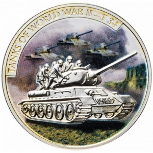 Реверс монеты Либерия, 5 долларов, 2008, Танки Второй мировой войны - Т-34