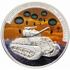Реверс монеты Либерия, 5 долларов, 2008, Танки Второй мировой войны - Шерман