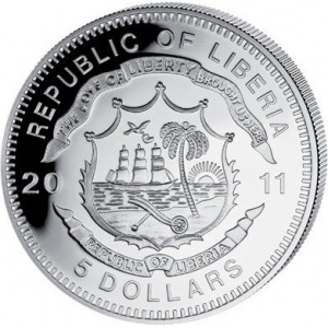 Аверс монеты Либерия, 5 долларов, 2011, Адлер