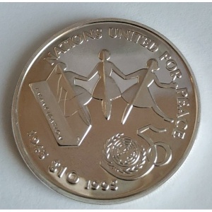 Реверс монеты Либерия, 10 долларов, 1995, 50 лет ООН