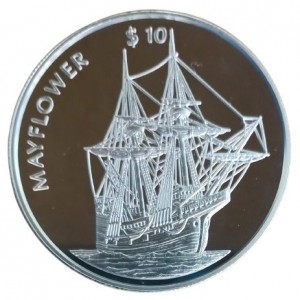 Реверс монеты Либерия, 10 долларов, 1999, Мейфлауэр