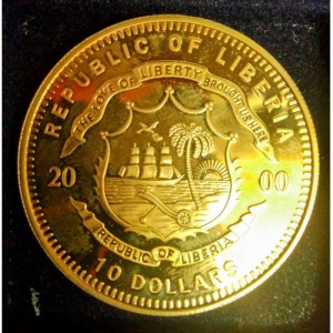 Аверс монеты Либерия, 10 долларов, 2000, Национальный герб - Испания /Marcha Real/