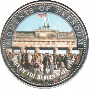 Реверс монеты Либерия, 10 долларов, 2001, Падение Берлинской стены - 1989