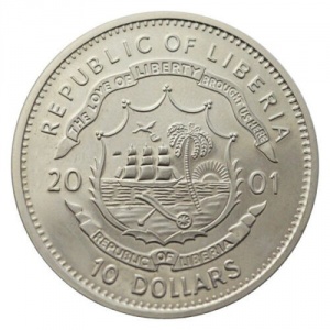 Аверс монеты Либерия, 10 долларов, 2001, Конец Холокоста - 1945 год