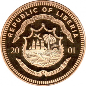 Аверс монеты Либерия, 10 долларов, 2001, Португалия