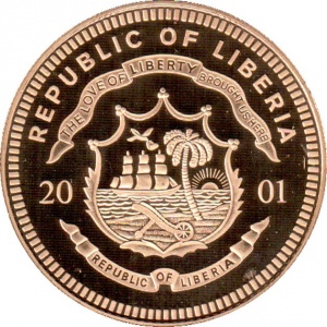 Аверс монеты Либерия, 10 долларов, 2001, Австрия