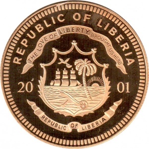 Аверс монеты Либерия, 10 долларов, 2001, Нидерланды