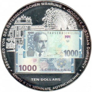 Реверс монеты Либерия, 10 долларов, 2002, Австрийская валюта