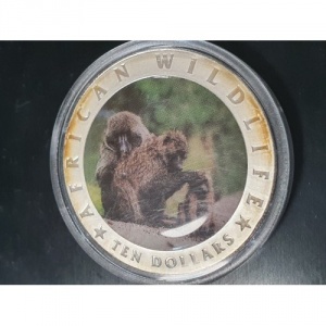 Реверс монеты Либерия, 10 долларов, 2002, Павианы