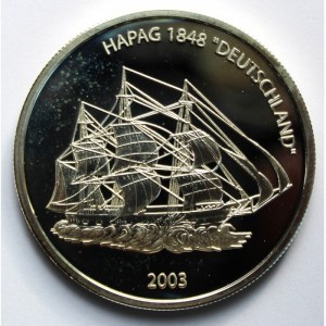 Реверс монеты Либерия, 10 долларов, 2003, Парусные корабли - Deutschland