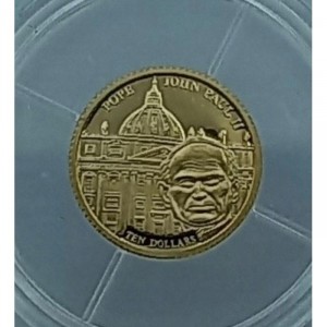 Реверс монеты Либерия, 10 долларов, 2003, Папа Иоанн Павел II /ДЕСЯТЬ ДОЛЛАРОВ/