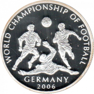 Реверс монеты Либерия, 10 долларов, 2003, Чемпионат мира по футболу 2006, Германия