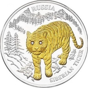 Реверс монеты Либерия, 10 долларов, 2004, Сибирский тигр - Россия