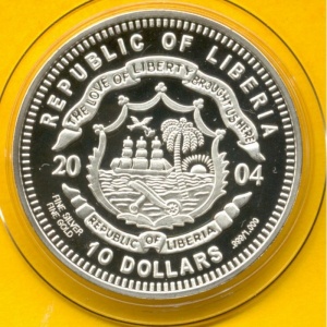 Аверс монеты Либерия, 10 долларов, 2004, Белоголовый орлан - США
