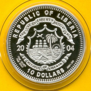 Аверс монеты Либерия, 10 долларов, 2004, Африканский лев - Южная Африка