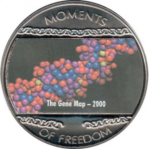 Реверс монеты Либерия, 10 долларов, 2004, Генетическая карта