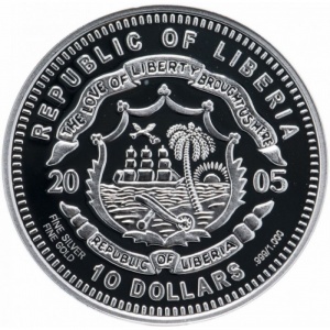 Аверс монеты Либерия, 10 долларов, 2005, Снежный леопард - Непал