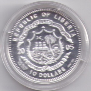 Аверс монеты Либерия, 10 долларов, 2005, Чилийский фламинго - Аргентина