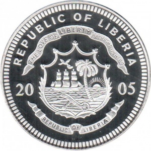 Аверс монеты Либерия, 10 долларов, 2005, Польша