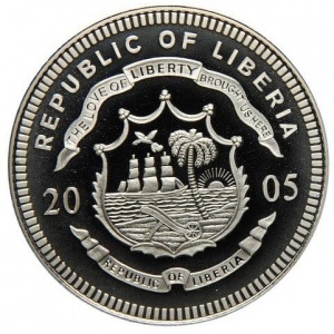 Аверс монеты Либерия, 10 долларов, 2005, США