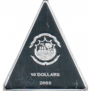 Аверс монеты Либерия, 10 долларов, 2005, Иоанн Павел II - Смерть папы /Треугольник/