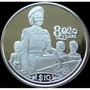 Реверс монеты Либерия, 10 долларов, 2006, 80 лет со дня рождения королевы Елизаветы II /в звании полковника/