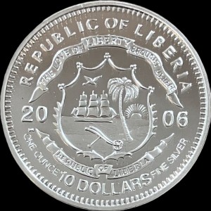Аверс монеты Либерия, 10 долларов, 2006, 80-я годовщина со дня рождения королевы Елизаветы II /с Маргарет/