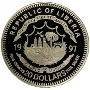Аверс монеты Либерия, 20 долларов, 1997, Защита морской Флоры и Фауны