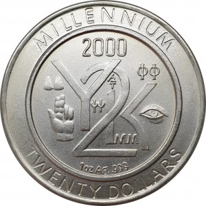 Реверс монеты Либерия, 20 долларов, 1999, Миллениум - Y2K /Проблема 2000 года/