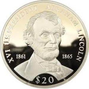 Аверс монеты Либерия, 20 долларов, 2000, Авраам Линкольн (1861-1865)