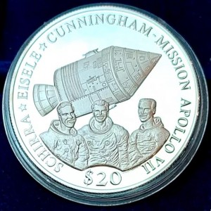 Реверс монеты Либерия, 20 долларов, 2000, Космос - Аполлон-7