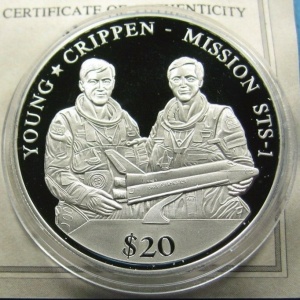 Реверс монеты Либерия, 20 долларов, 2000, Космос - СТС-1