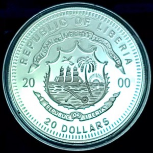 Аверс монеты Либерия, 20 долларов, 2000, Космос - Апполон-18 / Союз-19