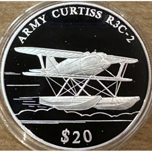 Реверс монеты Либерия, 20 долларов, 2000, История авиации - Армейский Curtiss R3C-2